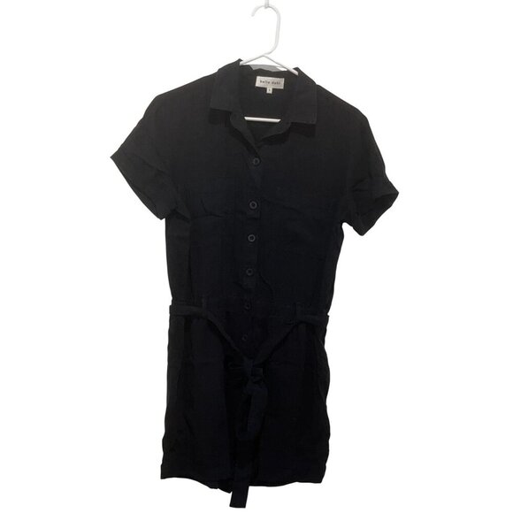 Bella Dahl Black Button-Down With Tie Waist & Pockets Women's Romper Size Small - Picture 2 of 8